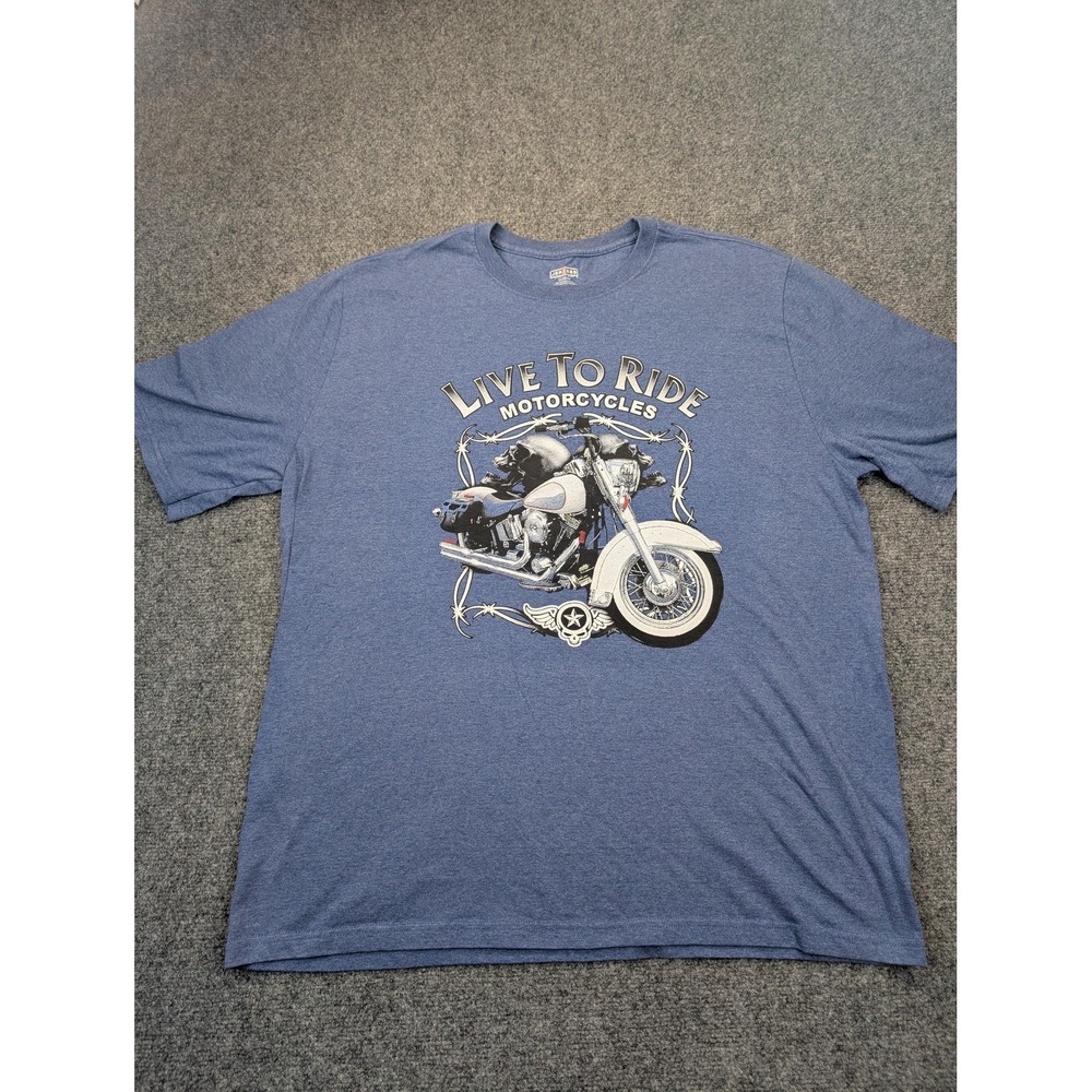 Live To Ride Motorcycles Shirt Mens 2XL Blue Graphic‎ Biker Tee T-Shirt Cruiser